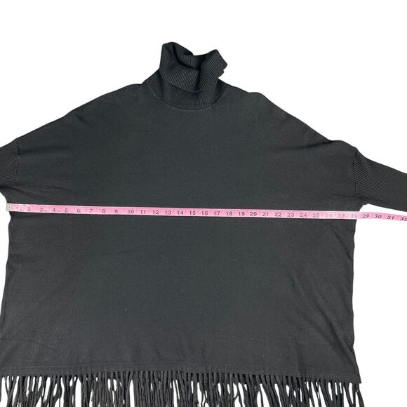 Cyrus Women's Knit Turtleneck Sweater Small Black Fringe Hem Boxy Oversized Top - Picture 8 of 11